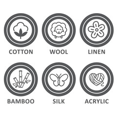 Vector set of linear icons and badges for natural fabric. 