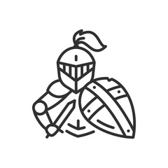 Knight with sword and shield, linear icon. Line with editable stroke