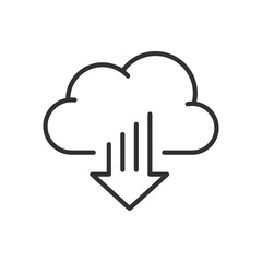 Cloud service, linear icon. Download information from cloud service. Line with editable stroke