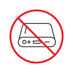 Forbidden Prohibited Warning, caution, attention, restriction. Hard drive vector icon. External hard disk icon. Hard disk drive flat sign. Portable Power bank icon UX UI
