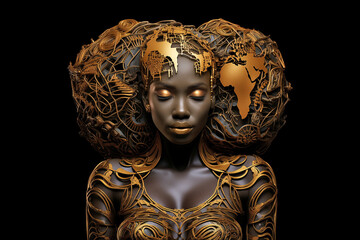 Black history month or woman's day celebration, Africa day concept Ethnic black woman	 - obrazy, fototapety, plakaty