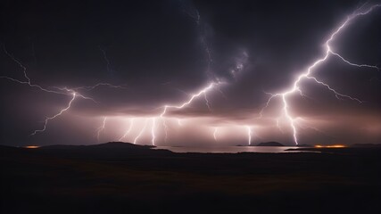 Naklejka na ściany i meble lightning in the night A cosmic dance of forces, where the electricity lightning flash thunder is the leader, 