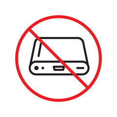 Forbidden Prohibited Warning, caution, attention, restriction. Hard drive vector icon. External hard disk icon. Hard disk drive flat sign. Portable Power bank icon UX UI