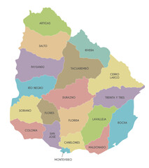 Vector map of Uruguay with departments and administrative divisions. Editable and clearly labeled layers.