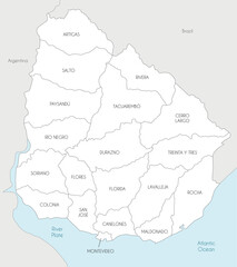 Vector map of Uruguay with departments and administrative divisions, and neighbouring countries. Editable and clearly labeled layers.