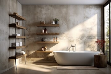 Fototapeta na wymiar minimalistic bathroom with a light concrete back wall