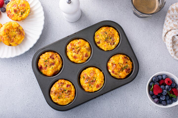 Egg muffins with bacon and cheddar, egg bites for breakfast