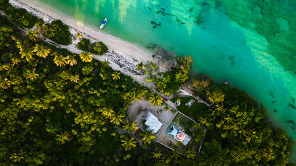 drone fly above natural park biosphere reserve in Tulum Sian Ka'an, Punta Allen lighthouse