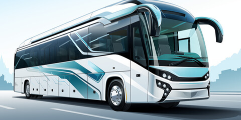 Obraz premium Moderner futuristischer Reisebus in einzigartiger Form im Querformat für Banner, ai generativ