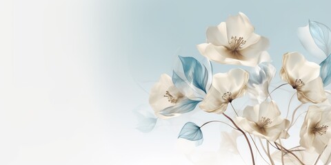 Fototapeta na wymiar Beautiful abstract beige blue off-white transparent floral design background. beautiful Generative AI AIG32