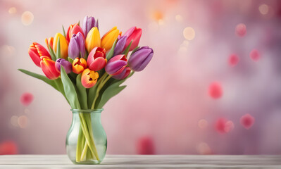 Beautiful tulip flowers bouquet and bokeh background