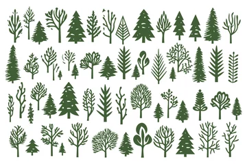 Foto auf Alu-Dibond Christmas tree set hand drawn illustration. chritmas tree silhouettes. Christmas pine trees silhouette icon vector illustration © Bagas