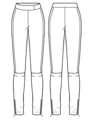 Men's Jogger bottom front and back view flat sketch fashion illustration, Knitted track pants vector template, Sweatpants design cad drawing vector template - obrazy, fototapety, plakaty