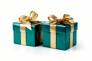 Gift boxes tied with ribbons isolated on a white background. Congratulatory, New Year or Christmas background.
