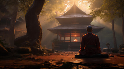 Fototapeta premium Zen Harmony: Nurturing Calmness through Mindfulness in Nature's Embrace, AI Generated
