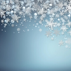 Fototapeta na wymiar Christmas with various small snowflakes on gradient background in silver colors