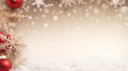 Fototapeta na wymiar New Year banner with Christmas balls and snow fall