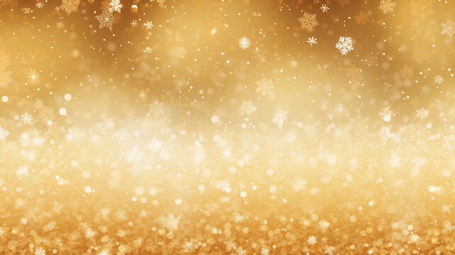 Falling snowflake golden pattern background. Gold snowfall