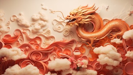 dragon chinese backdrop Generative AI - obrazy, fototapety, plakaty