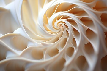 Geometric spiral from clam, seashell, nautilus. White color