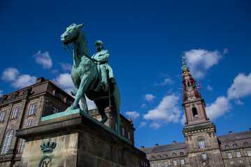 Fototapeta na wymiar The equestrian statue of king Frederick VII in front of Christiansborg, Copenhagen, Denmark