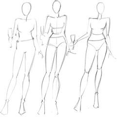 Fashion templates. Croquis. A figure of a woman on a white background
