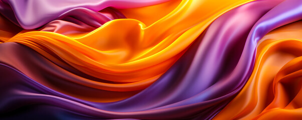 Obraz premium Mesmerizing 3D Wave Abstract Background in Bright Gold and Purple Gradient Silk