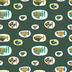 Fish seamless pattern. Watercolor vector illustration. cute animal.