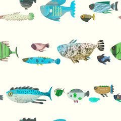 Naklejka premium Fish seamless pattern. Watercolor vector illustration. cute animal.