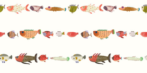 Fish seamless pattern. Watercolor vector illustration. cute animal.