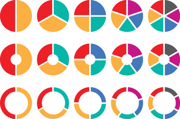Pie chart set. Colorful diagram collection with 2,3,4,5,6 sections or steps