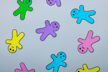 World mental health day. Paper men figures with different emotions. Feedback rating