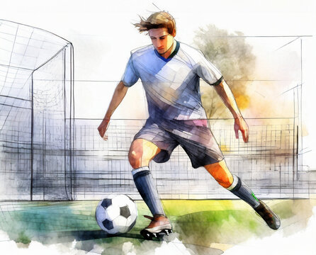 Illustration of a soccer player kicking a ball