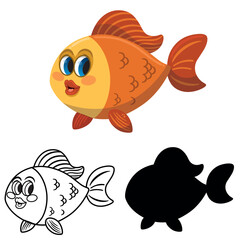 Vector illustration of a fish drawn in three different styles.