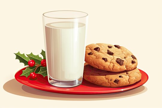 tasty christmas cookie and a glass of milk illustration