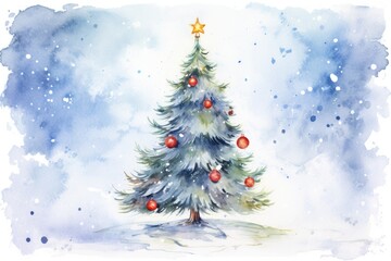 colorful christmas tree watercolor drawing