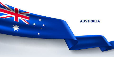 Australia 3D ribbon flag. Bent waving 3D flag in colors of the Australia national flag. National flag background design. - obrazy, fototapety, plakaty