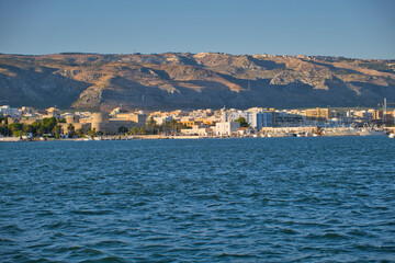 View from the sea of Manfredonia and the Gargano mountains with Monte Sant Angelo