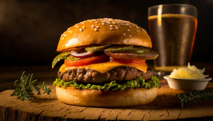Delicious burger, juicy burger macro photograph
