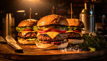 three delicious burger, juicy burger macro photograph