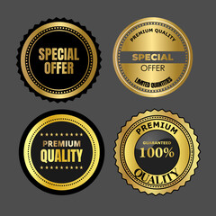 Sale badge design in gold color and labels vector collection