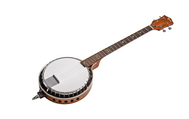 Long Amazing Banjo Isolated On a Clear Surface or PNG Transparent Background. - obrazy, fototapety, plakaty