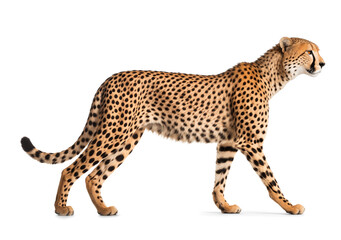 Cheetah walking, side view, isolated background