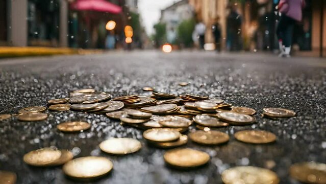 cash on street in rainy day