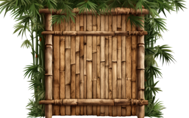 Strong Bohemian Bamboo Door Isolated On a Clear Surface or PNG Transparent Background.