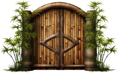 Bohemian Bamboo Door With Style Isolated On a Clear Surface or PNG Transparent Background.