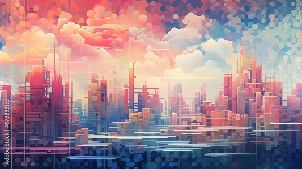 Aufkleber a pixelated dreamscape, where reality is fragmented into a mosaic of abstract pixels.
