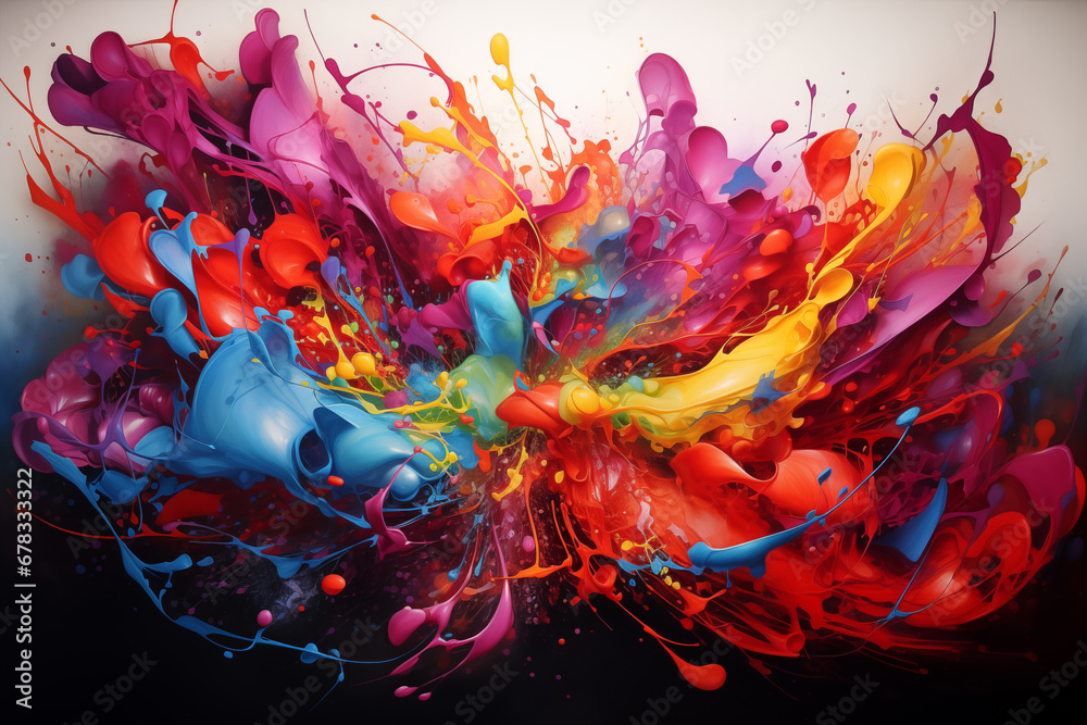 Poster A vibrant explosion of colors converging in chaotic harmony, creating an abstract masterpiece.