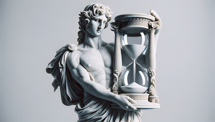altgriechische Marmorstatue mit Sanduhr im Arm