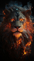 Fire lion for modern poster or tattoo.